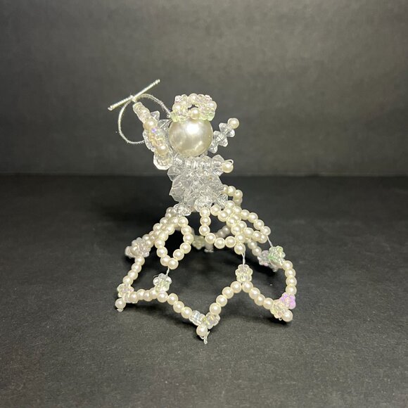 Vintage Lot of 2 Handmade Beaded Wired Christmas Angel Hanging Ornaments 2.75" - Picture 5 of 7